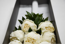 Load image into Gallery viewer, Peony, peonies bouquet, flowers, silk, white peony, artificial flowers, flower delivery, gifting, gifting service, large box, gold, luxury, high end, chic, luxurious, collection, boutique, natural fibre, high quality, hand made, craftsmanship, silk flowers, gift, irish company, luxury gifting